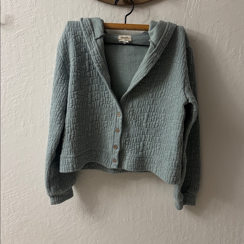 World Market Blue Cotton Blend Quilted Cropped Cardigan Jacket Sweater OS - Picture 2 of 7